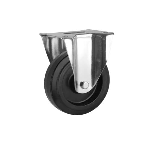 Rueda Goma Elástica Negra Núcleo Nylon Placa Fija
