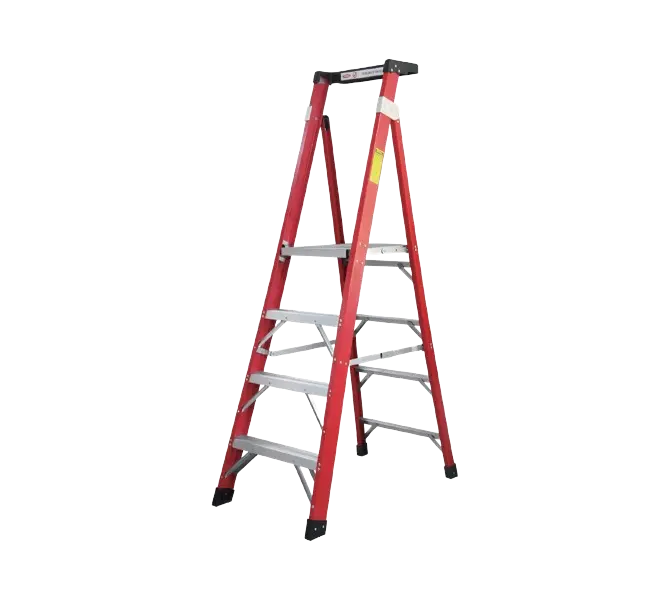 Escalera de Tijera 4 Peldaños Fibra de Vidrio Plataforma Aluminio