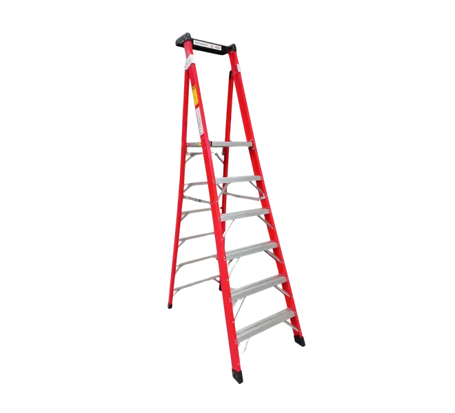 Escalera de Tijera 6 Peldaños Fibra de Vidrio Plataforma Aluminio
