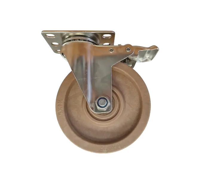 Rueda Fenólica Fibra Vidrio Placa Acero Inox 304 Giratoria Freno 125 mm
