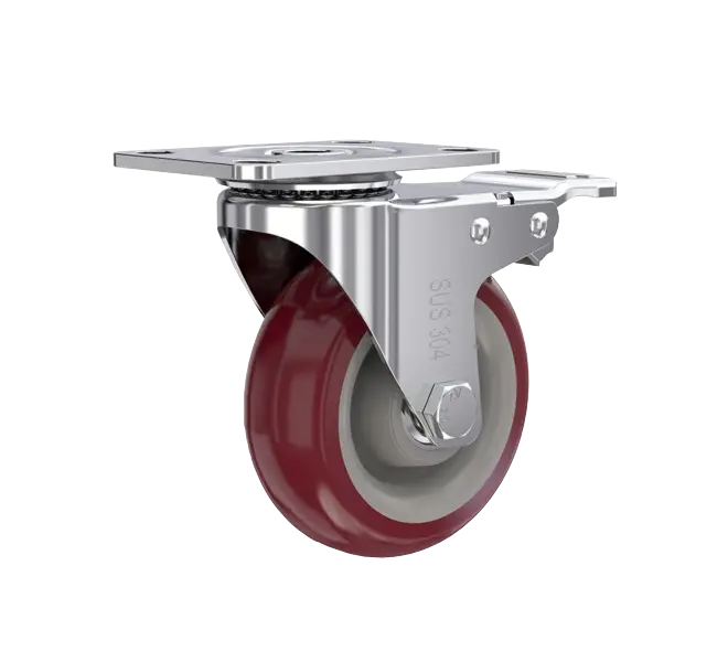 Rueda Banda PU STRONG Núcleo PP 100 mm Giratoria Freno Inox 304