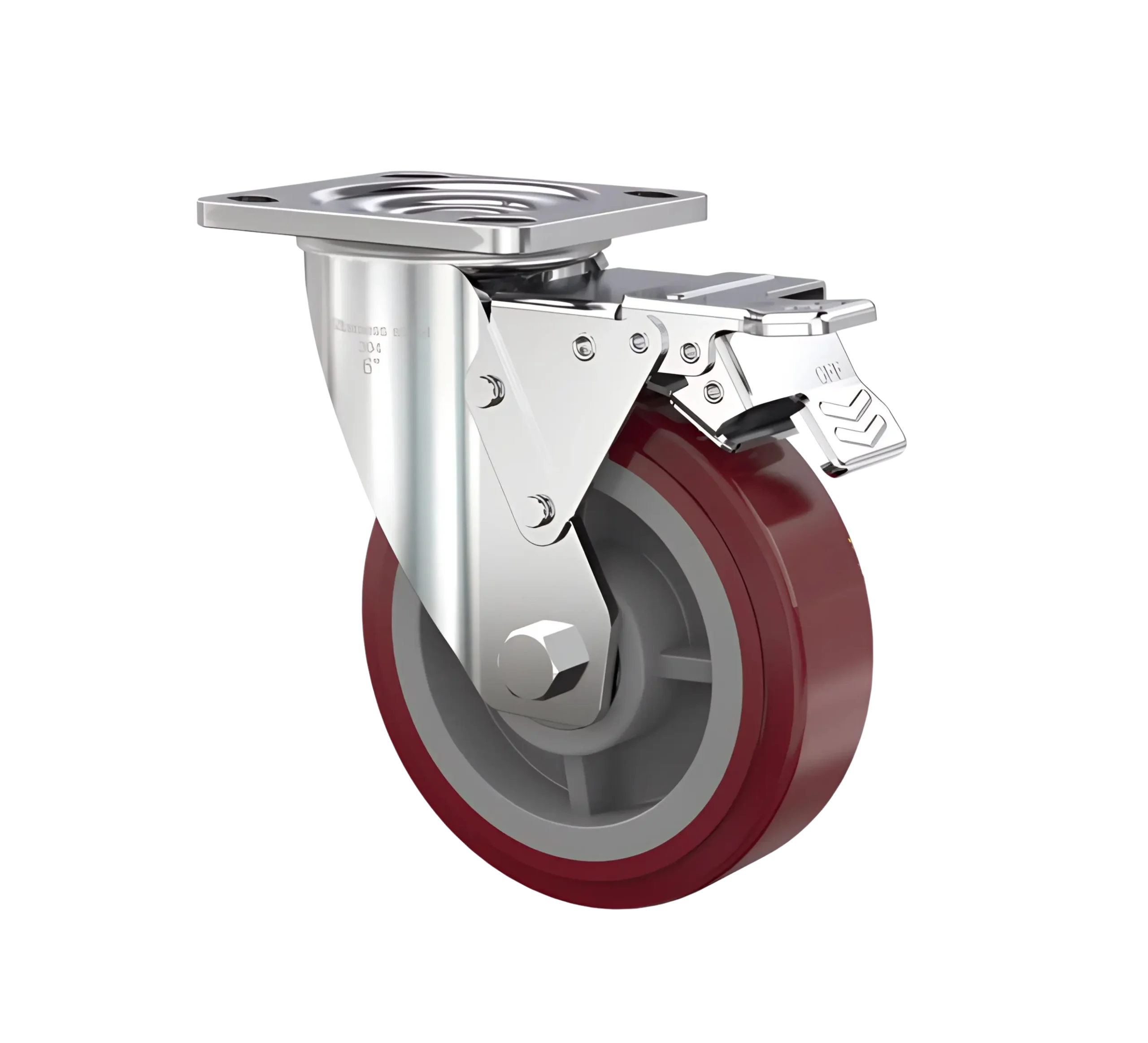 Rueda Banda PU STRONG Núcleo PP 150 mm Giratoria Freno Inox 304