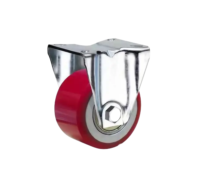 Rueda PU Rojo Núcleo Hierro Fundido Placa Fija 80 mm