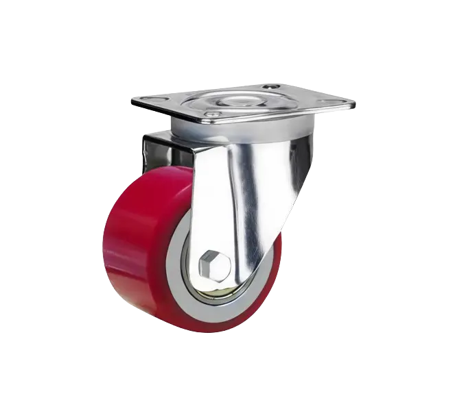 Rueda PU Rojo Núcleo Hierro Fundido Placa Giratoria 80 mm