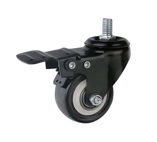 Rueda Banda PVC Negro Placa Buje Pasante Giratoria con Freno