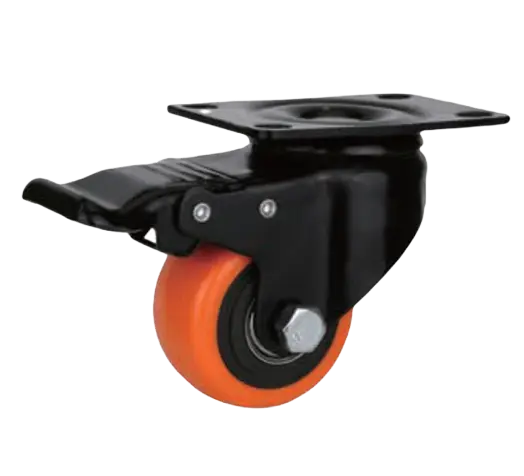 Rueda PVC Naranja Placa Giratoria con Freno