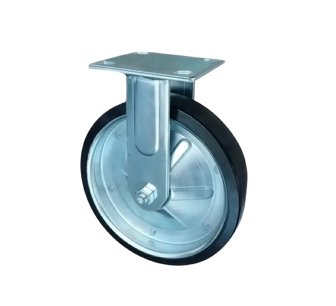 Rueda CONICA 200mm Banda Goma Maciza Núcleo Acero Placa Fija