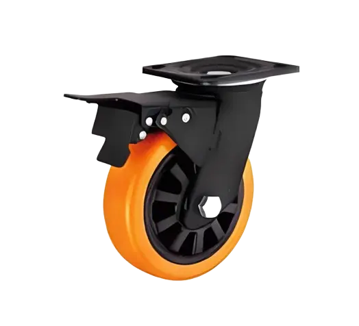 Rueda ORANGE PU Naranja PP Negro Placa Giratoria con Freno