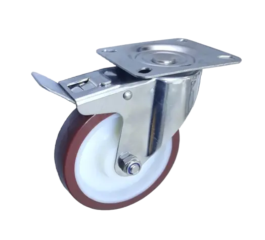 Rueda Banda PU Núcleo Poliamida Placa Giratoria Inox Con Freno