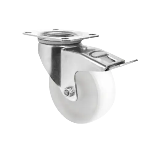 Rueda Nylon Blanca Placa Giratoria Con Freno