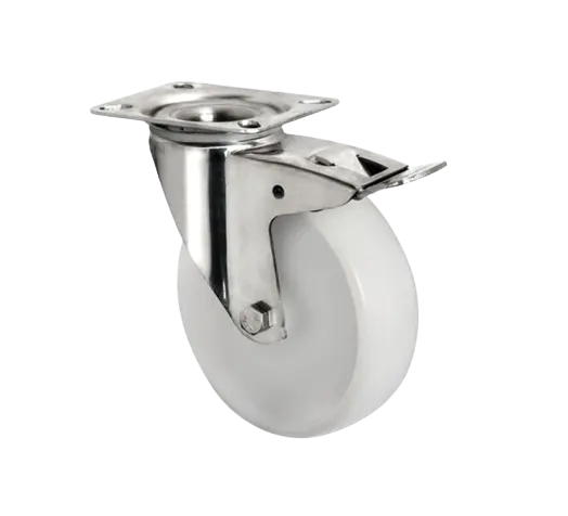 Rueda Poliamida Placa Giratoria con Freno Acero Inox 304