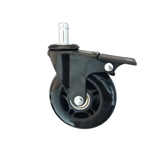 Rueda Skate PU Negro Placa Vástago Pasante Giratoria con Freno