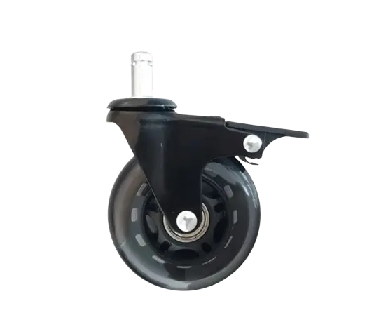 Rueda Skate PU Gris Placa Vástago Pasante Giratoria con Freno