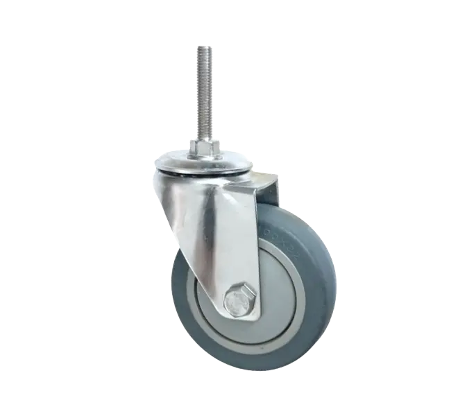 Rueda Goma TPR 100 mm Acero Inox 304 Perno Pasante M10 Placa Giratoria