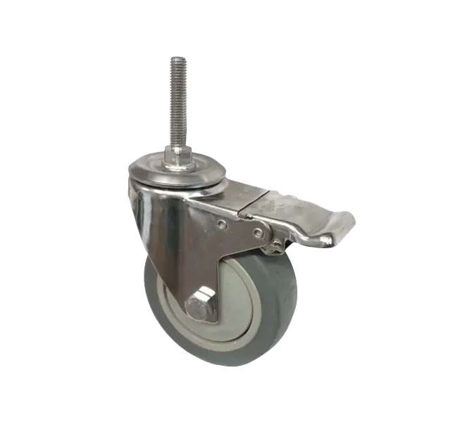 Rueda Goma TPR 100 mm Acero Inox 304 Perno Pasante M10 Placa Giratoria Freno