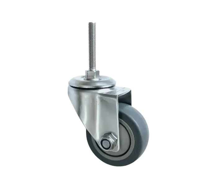 Rueda Goma TPR 75 mm Acero Inox 304 Perno Pasante M10 Placa Giratoria