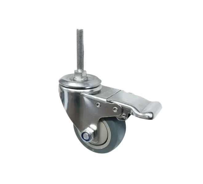 Rueda Goma TPR 75 mm Acero Inox 304 Perno Pasante M10 Placa Giratoria Freno